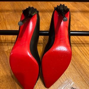 WOMEN LOUBOUTIN ZAPPA 100 Black Leather W/ Black Spikes HEELS Size 41 1/2